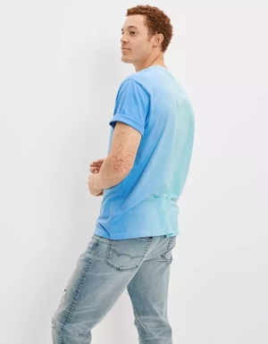 T Shirts American Eagle AE Super Soft Dip-Dye Turquoise Clair Homme | EAW-41228417